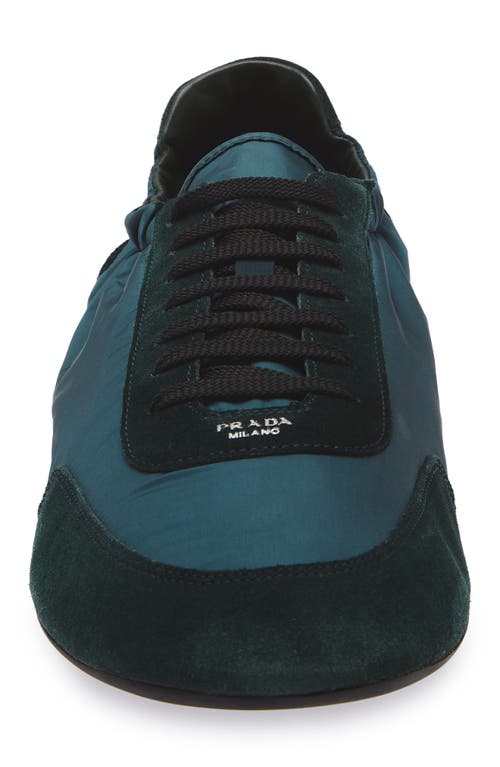 Prada Collapse Mixed Media Low Top Sneaker In Green