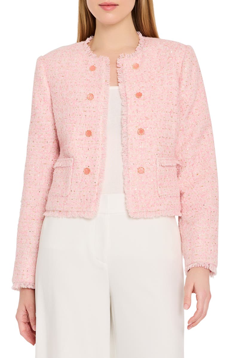 Tahari ASL Metallic Bouclé Crop Jacket, Main, color, Tea Rose
