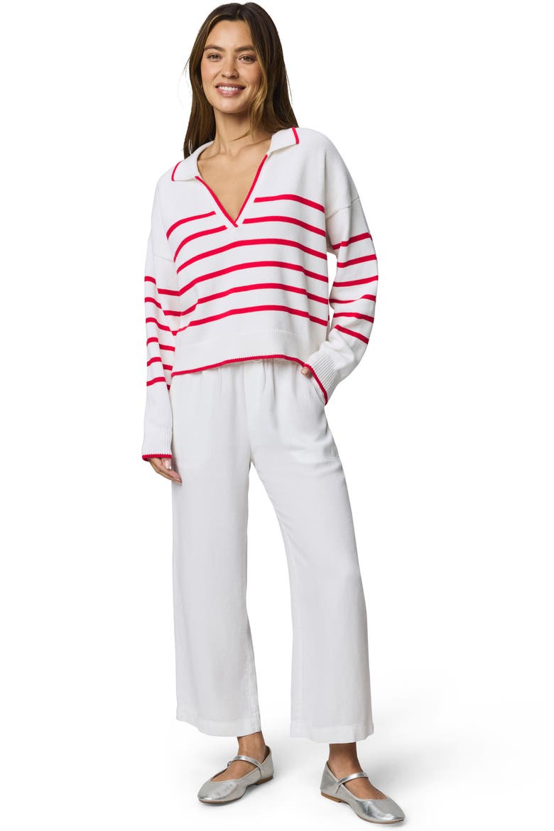 Arden Stripe Polo Sweater, Alternate, color, WHITE/ ROUGE