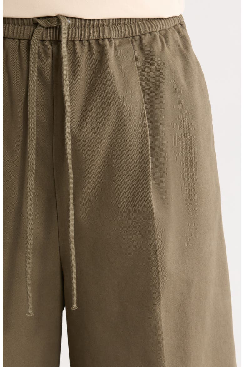 Pleat Front Relaxed Fit Drawstring Cotton Twill Shorts, Alternate, color, MOSS