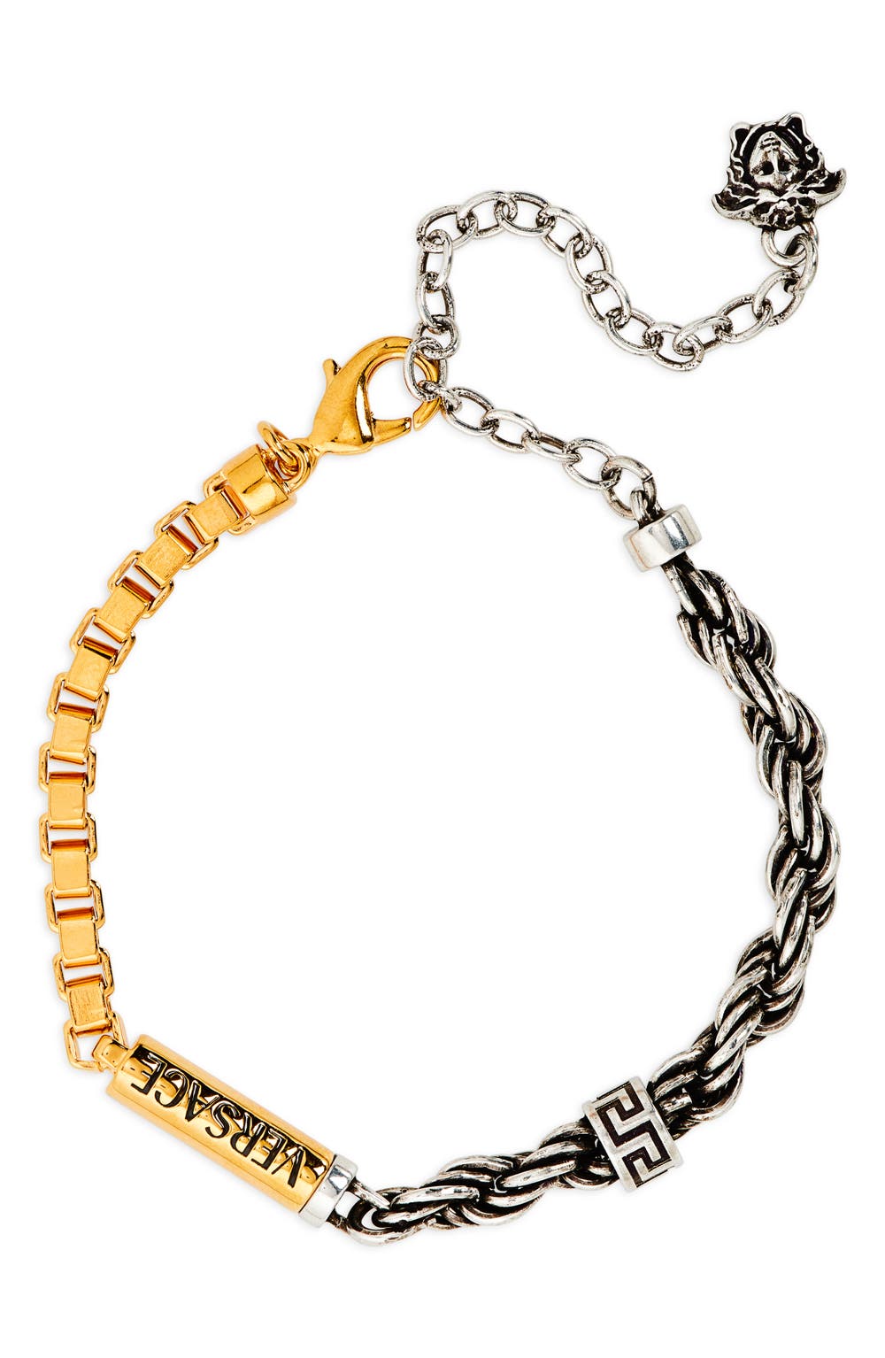Men's Two-Tone Mixed Chain Bracelet, color, PALLADIUM-VERSACE GOLD