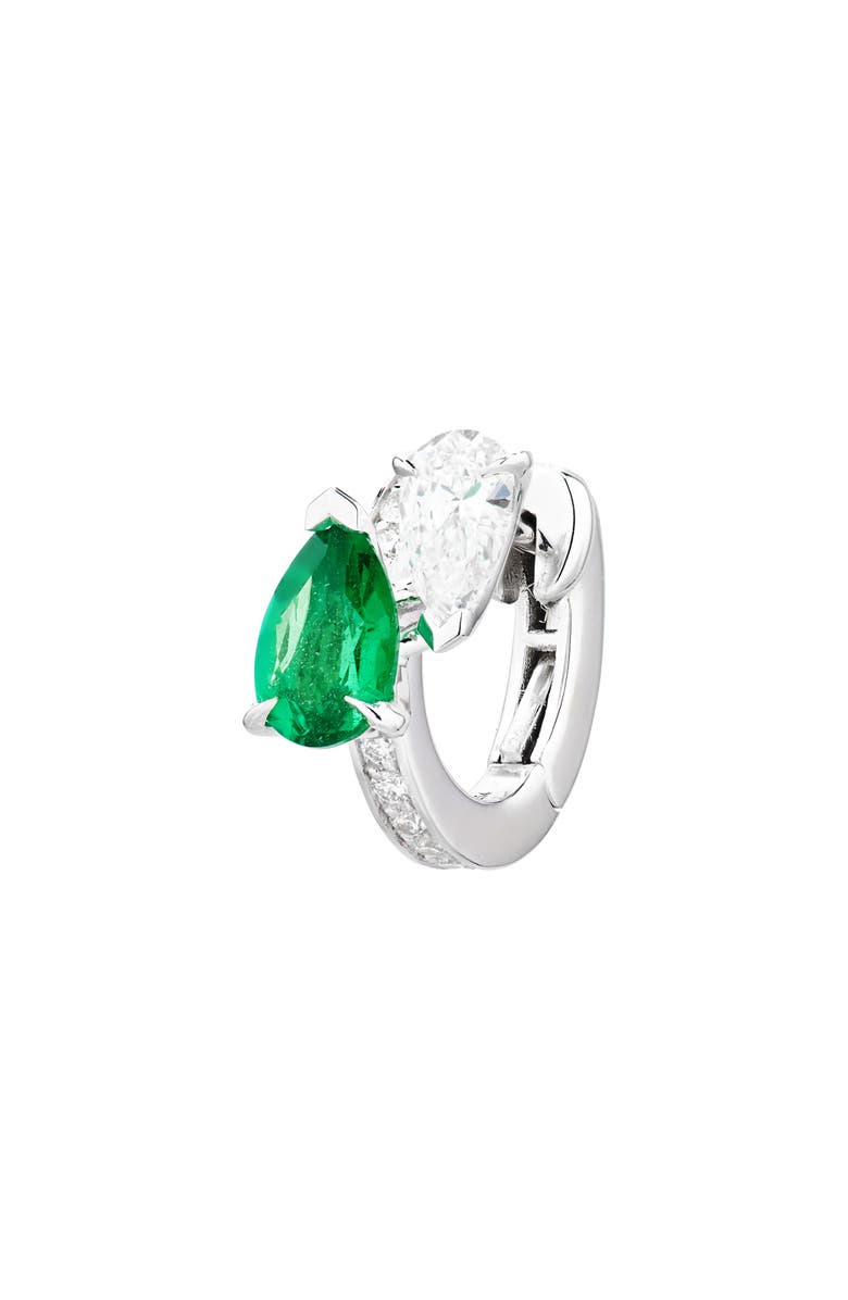 REPOSSI Serti Sur Vide Diamond & Emerald Single Hoop Earring, Main, color, White Gold/ Emerald