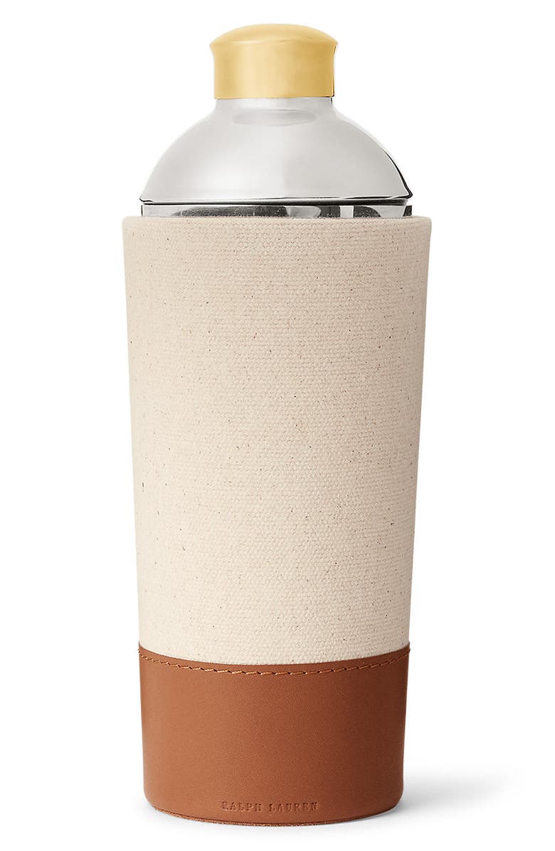 Ralph Lauren Garrett Brass Cocktail Shaker with Canvas & Leather Sheath, Main, color,