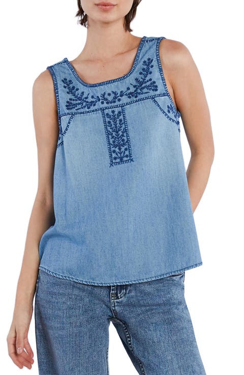 Embroidered Denim Tank