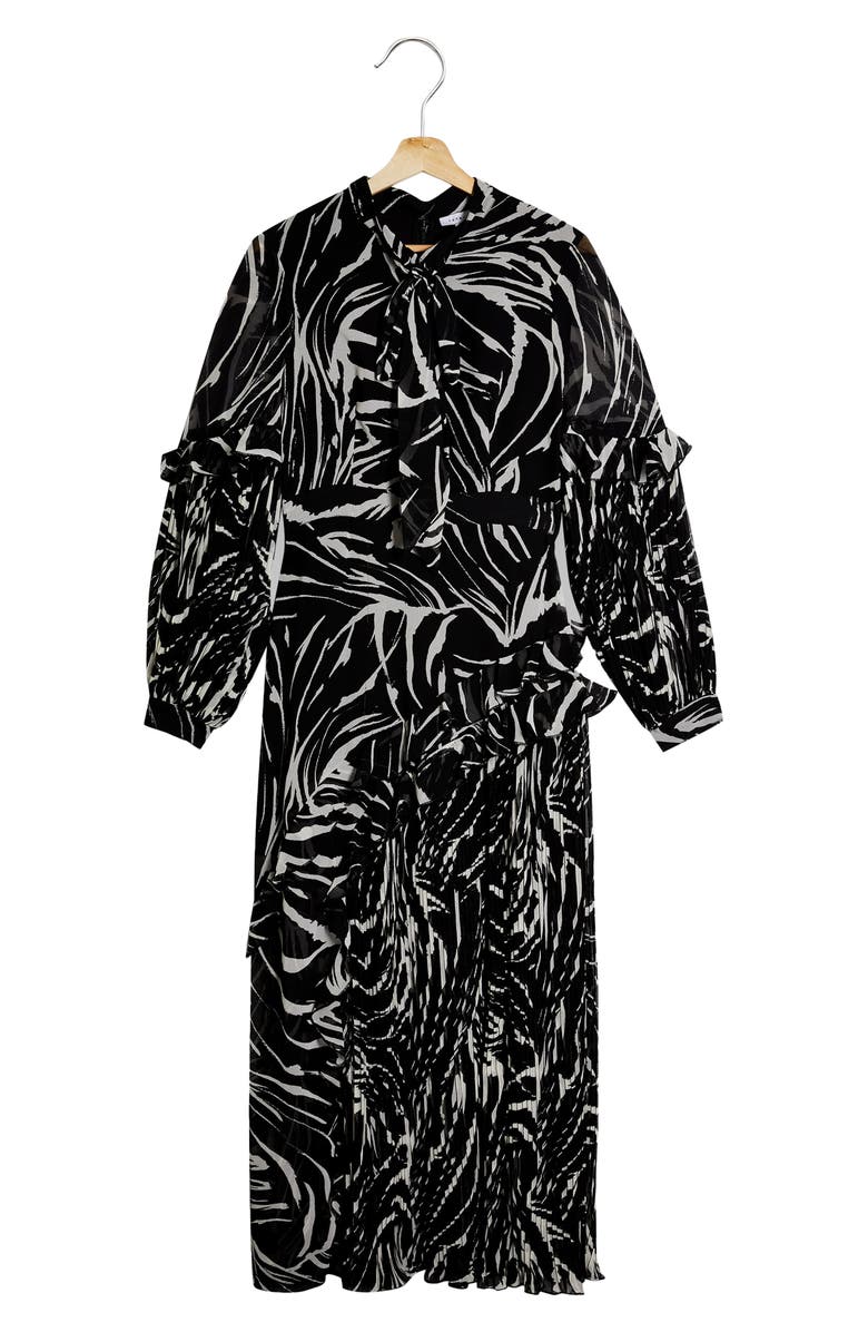 Topshop Zebra Print Ruffle & Pleat Long Sleeve Maxi Dress, Alternate, color,
