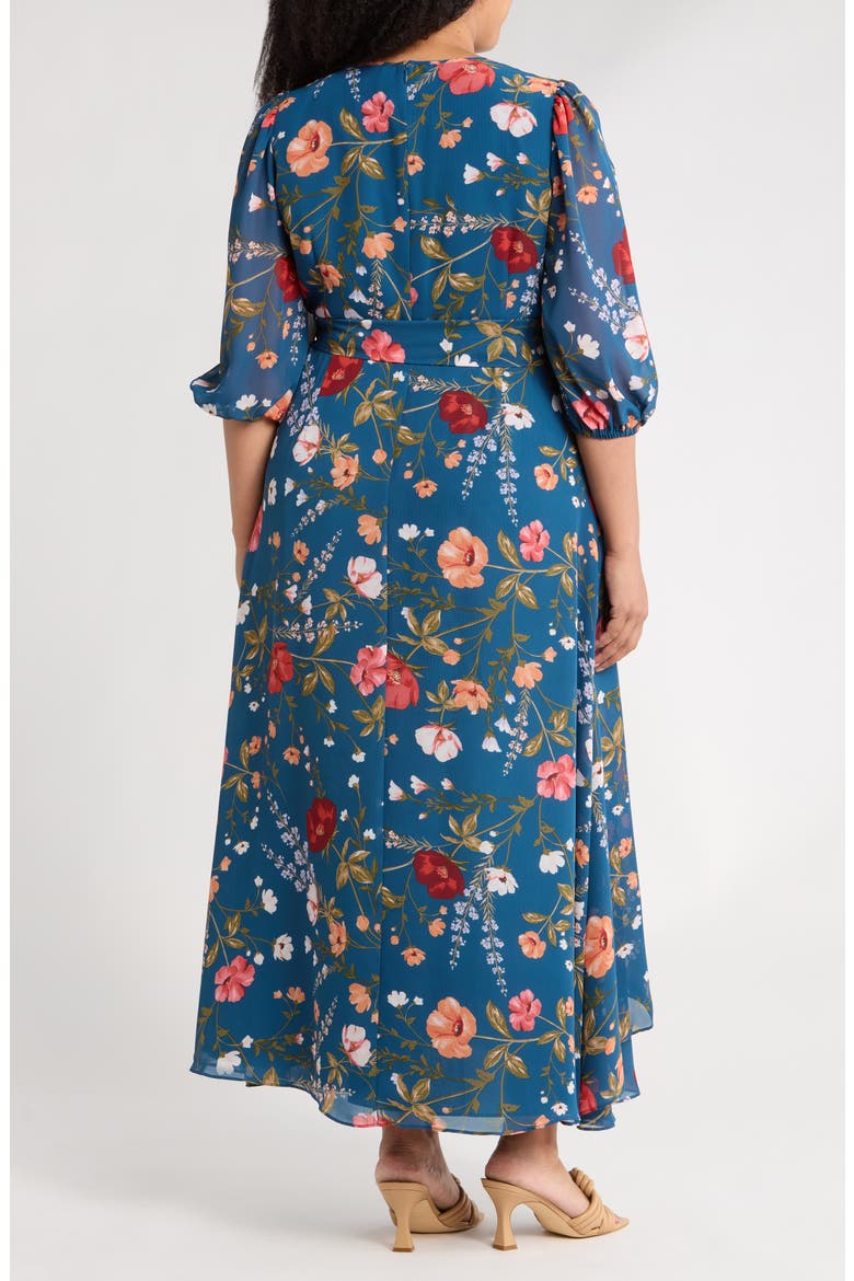 Floral Long Sleeve Maxi Dress, Alternate, color, TEAL