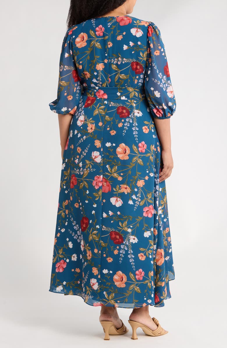 Eliza J Floral Long Sleeve Maxi Dress, Alternate, color, Teal