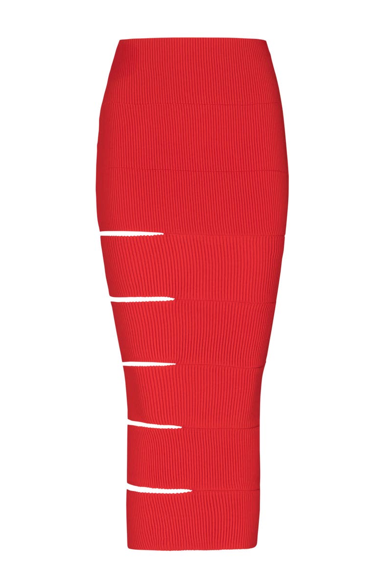 Balmain Long knit skirt with cut-outs, Alternate, color, Red