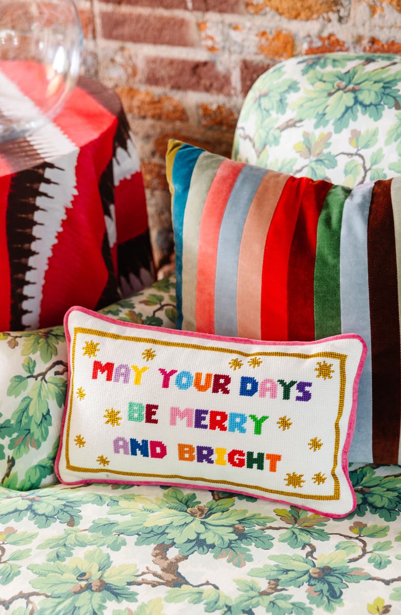 Furbish Merry & Bright Needlepoint Pillow, Alternate, color, Merry & Bright