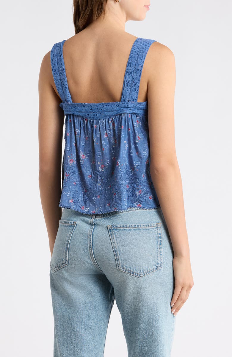 Lucky Brand Ditsy Floral Embroidered Lace Trim Swing Tank, Alternate, color, Blue Floral