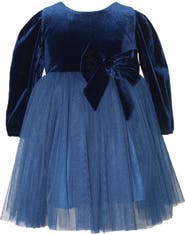 Popatu Kids' Long Sleeve Velvet & Tulle Party Dress