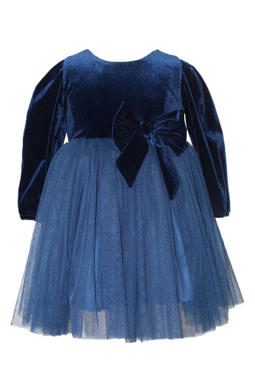 Popatu Kids' Long Sleeve Velvet & Tulle Party Dress in Navy 