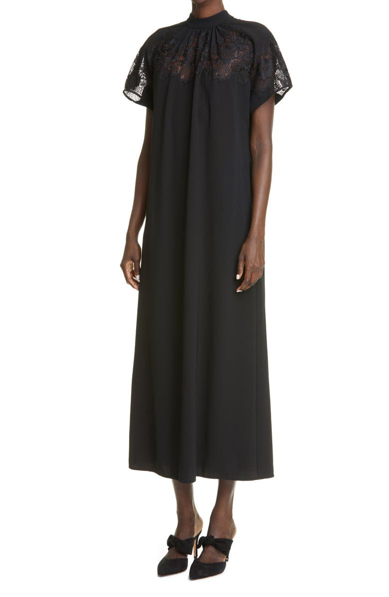 Lela Rose Lace Yoke Blouson Midi Dress, Alternate, color, 