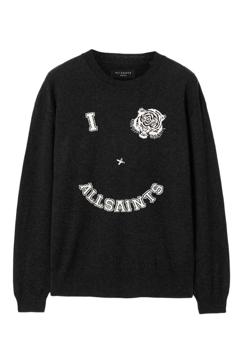 Grinner Merino Wool Blend Crewneck Sweater, Main, color, BLACK/ ECRU WHITE