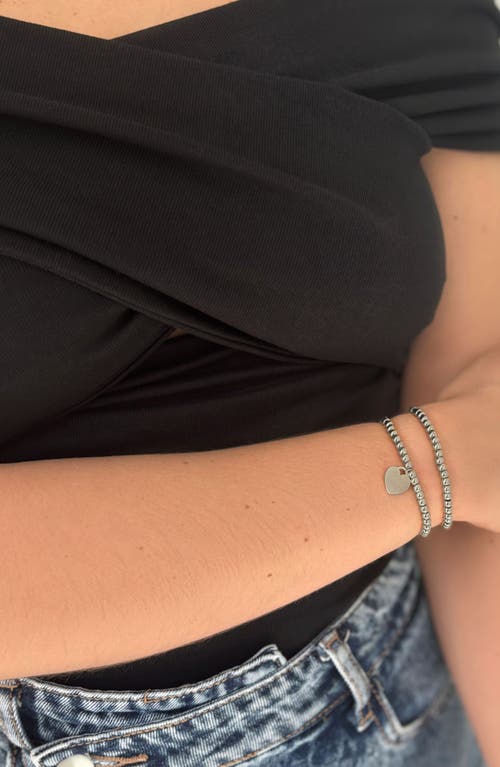 Adornia Tarnish Resistant Silver Plated Set Of Ball Bracelets With Heart In Silver