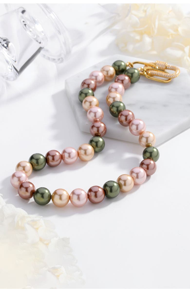 Classicharms Shell Pearl Necklace with Gem-Encrusted Carabiner Lock, Alternate, color, Gold