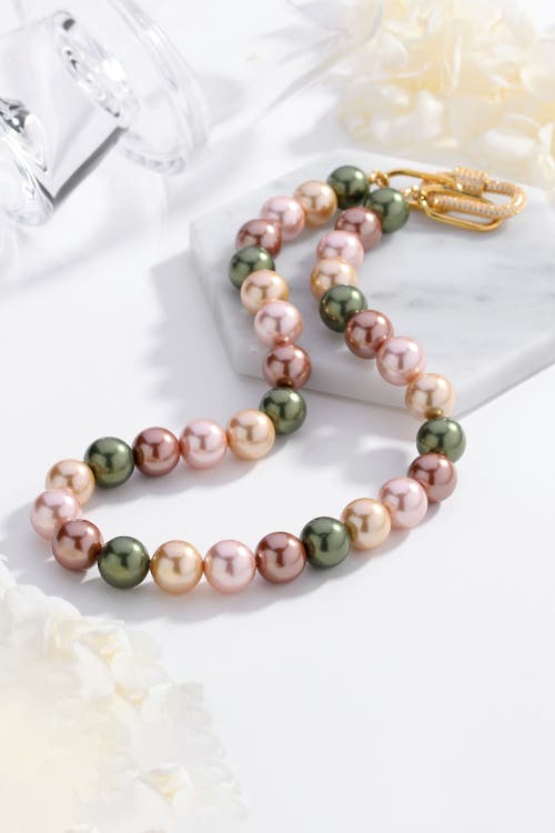 Classicharms Shell Pearl Necklace With Gem-encrusted Carabiner Lock In Brown