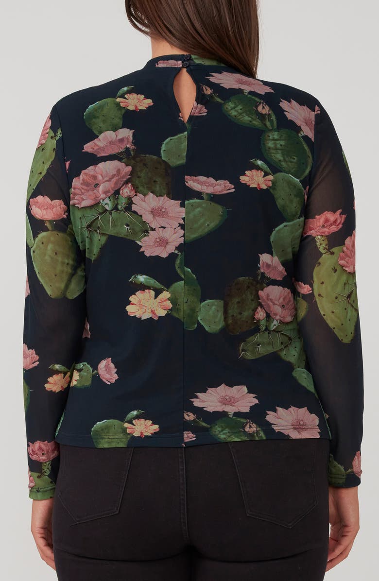Estelle Mezzanine Cactus Print Mesh Top, Alternate, color, Blue Print