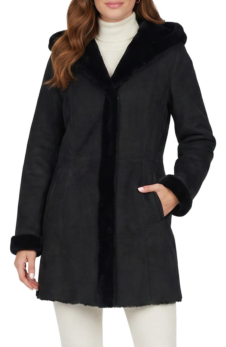 GORSKI Merino Shearling Hooded Coat, Main, color, Black