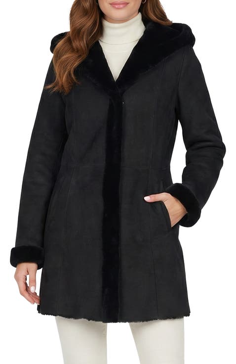 Merino Shearling Hooded Coat