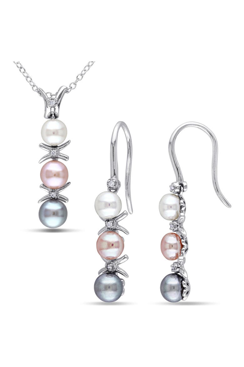 Cultured Freshwater Pearl Pendant Necklace & Drop Earrings Set, Main, color, MULTICOLOR
