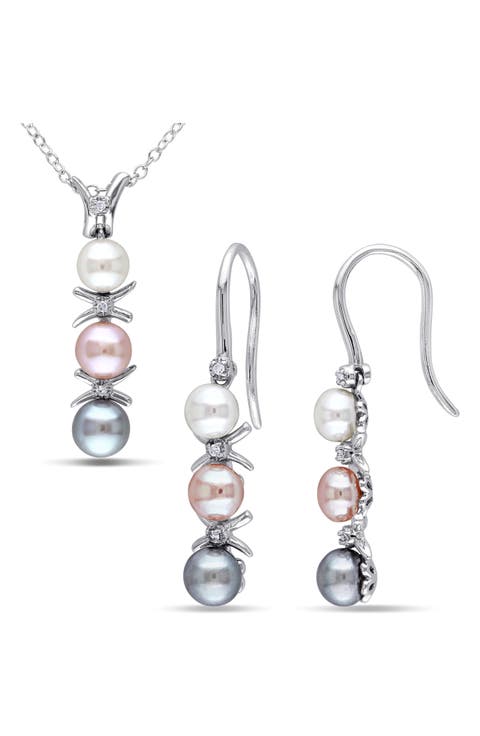 Cultured Freshwater Pearl Pendant Necklace & Drop Earrings Set