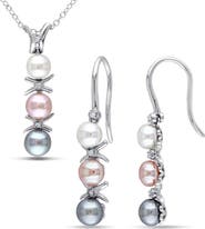DELMAR Cultured Freshwater Pearl Pendant Necklace & Drop Earrings Set