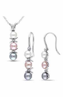 DELMAR Cultured Freshwater Pearl Pendant Necklace & Drop Earrings Set