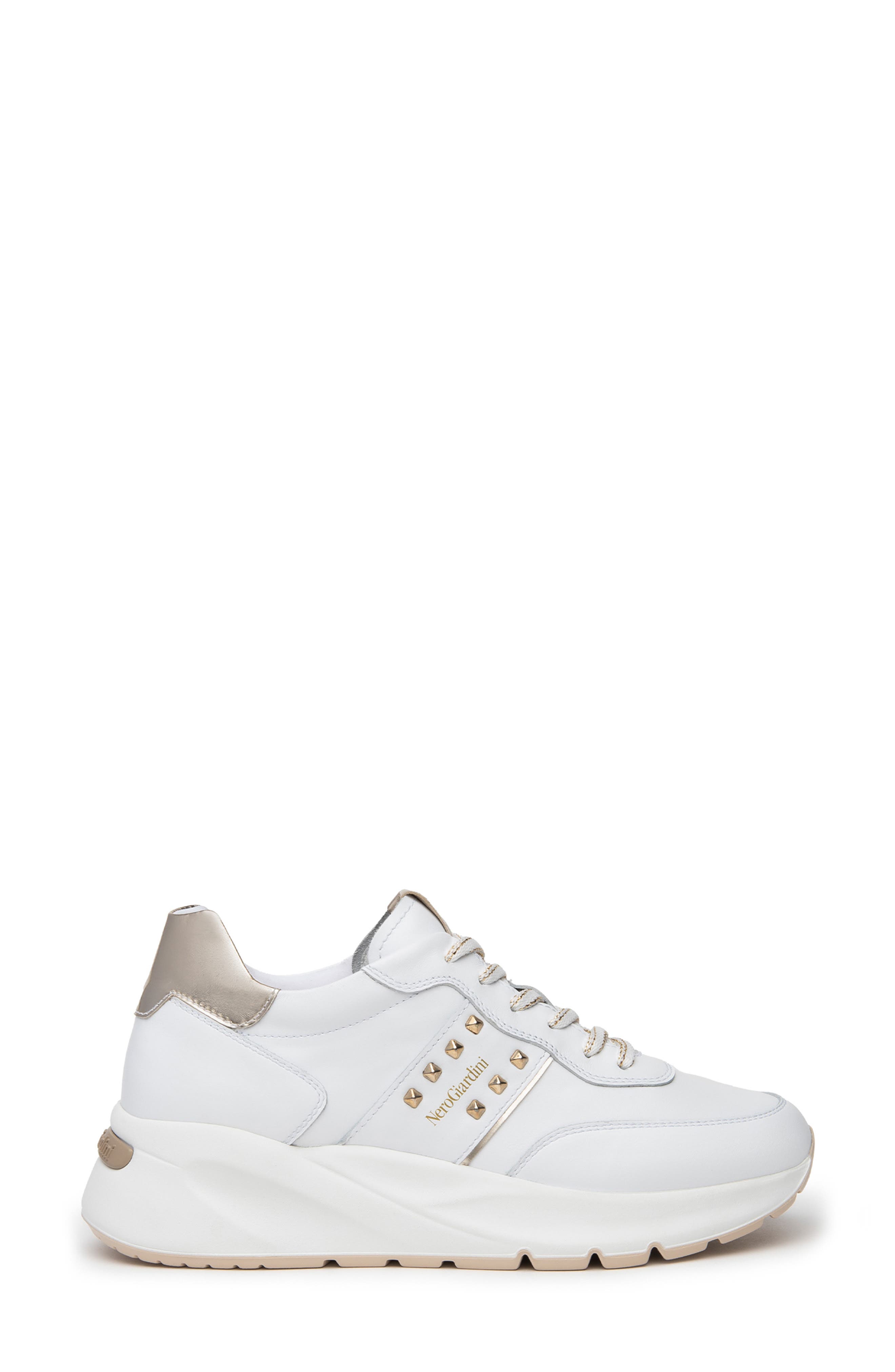 NeroGiardini Studded Retro Sneaker, Alternate, color, White