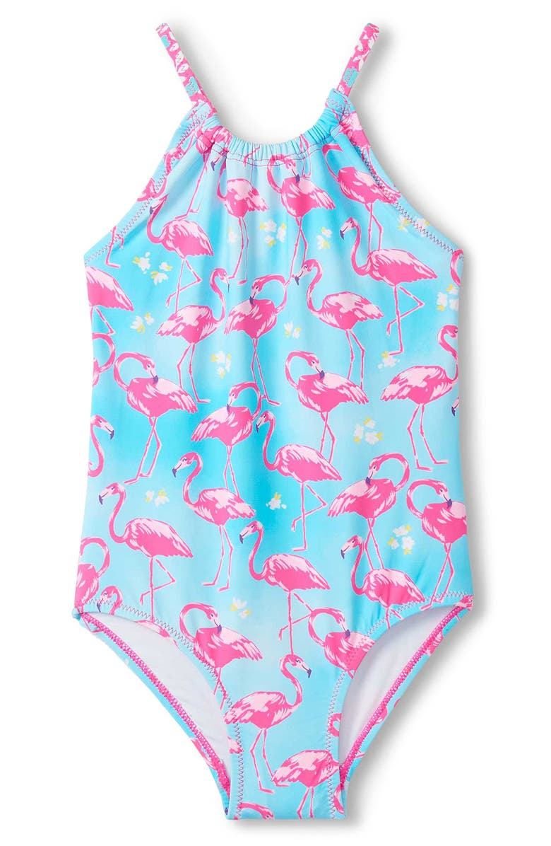 Hatley Whimsical Flamingos One-Piece Swimsuit, Main, color, Blue