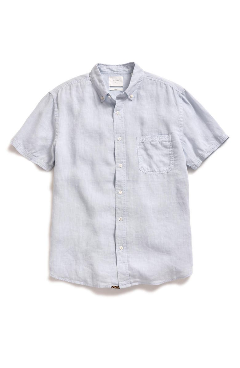 Billy Reid Tuscumbia Short Sleeve Linen Button-Down Shirt, Main, color, Grey Mist
