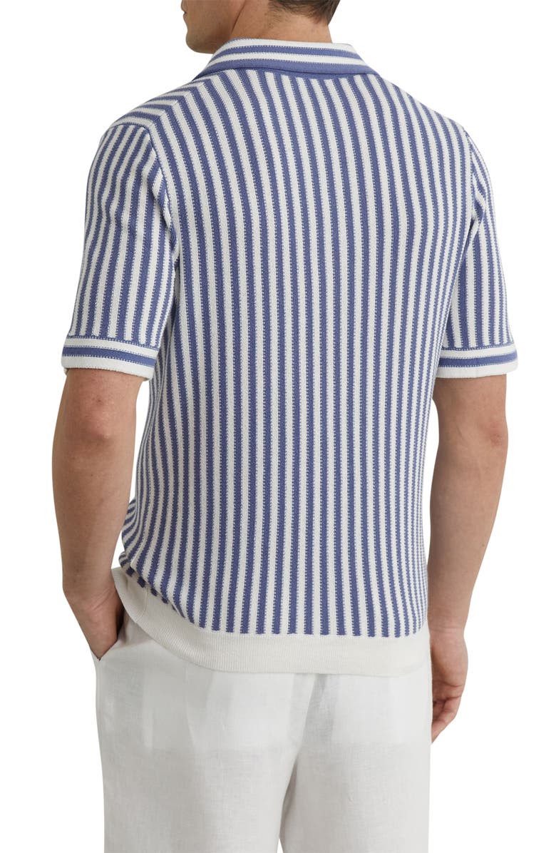 Reiss Alba Stripe Johnny Collar Polo, Alternate, color, Blue/ Off White
