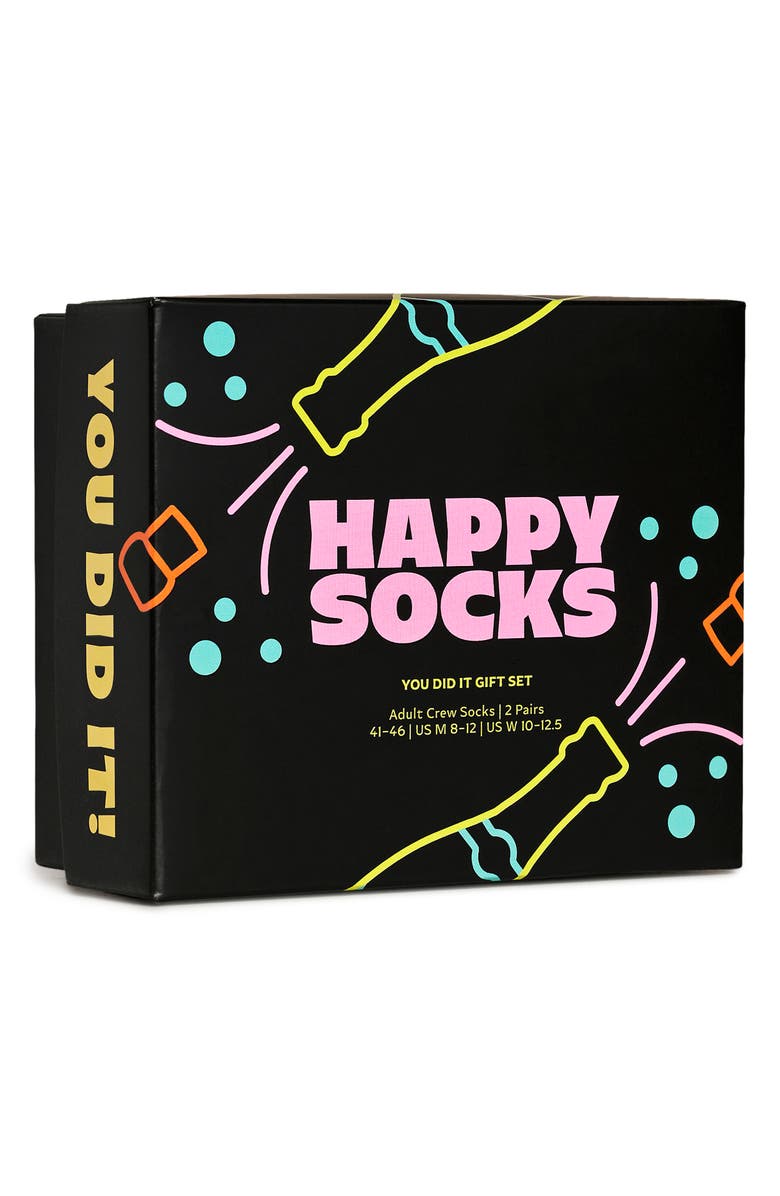 Happy Socks You Did It! 2-Pack Crew Socks, Alternate, color, Black