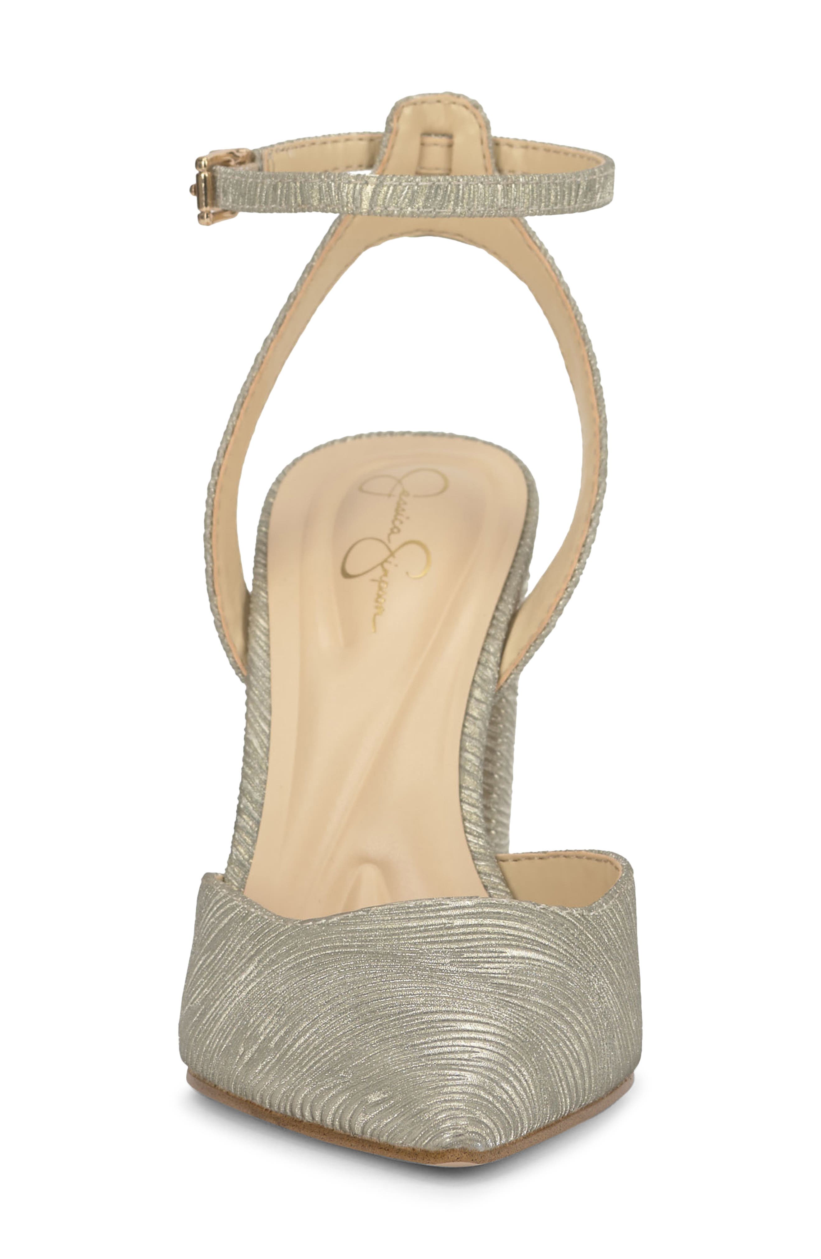 Jessica Simpson Nazela Pointed Toe Ankle Strap Pump, Alternate, color, Gold 14