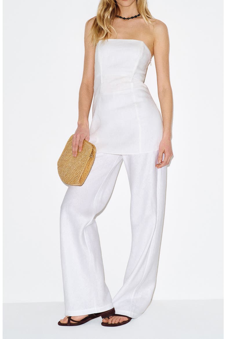 Aurina Linen Strapless Top, Alternate, color, WHITE