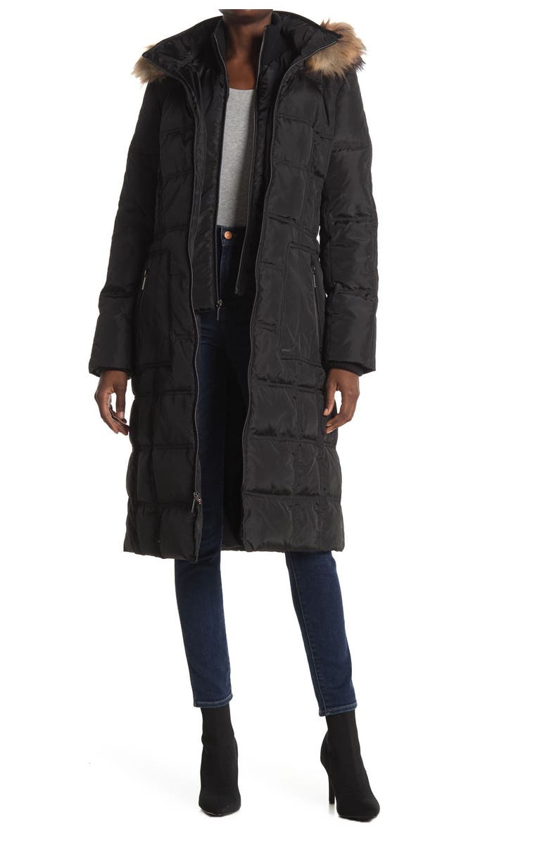 Nine West Faux Fur Trim Hood Puffer Coat, Main, color,