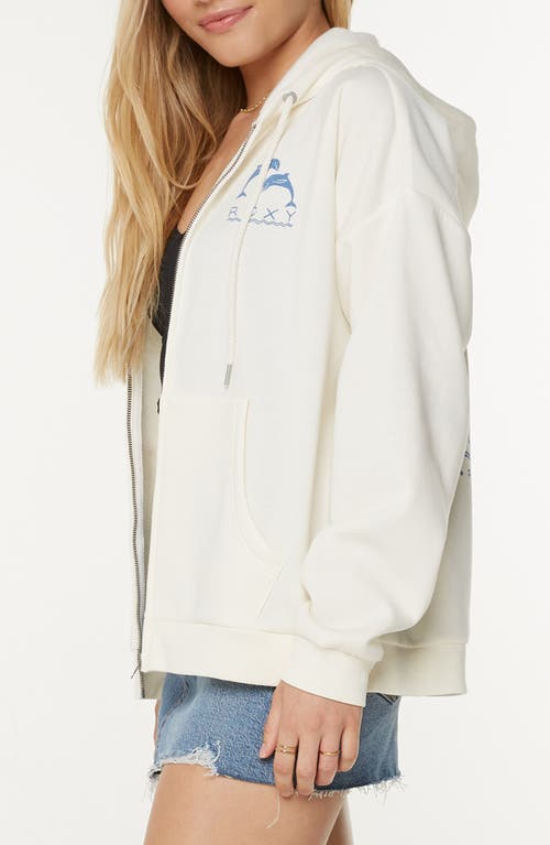 Roxy Evening Lineup Fleece Full Zip Graphic Hoodie In White