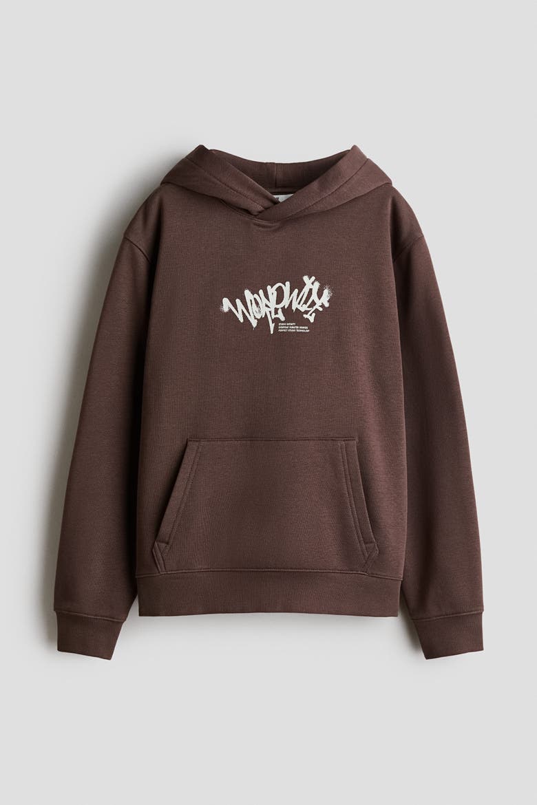 Print-Motif Brushed-Inside Hoodie, Main, color, Dark brown/Worldwide