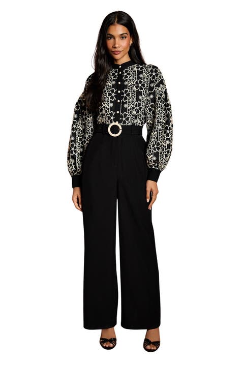 Blouson Sleeve Belted Wide Leg Jumpsuit