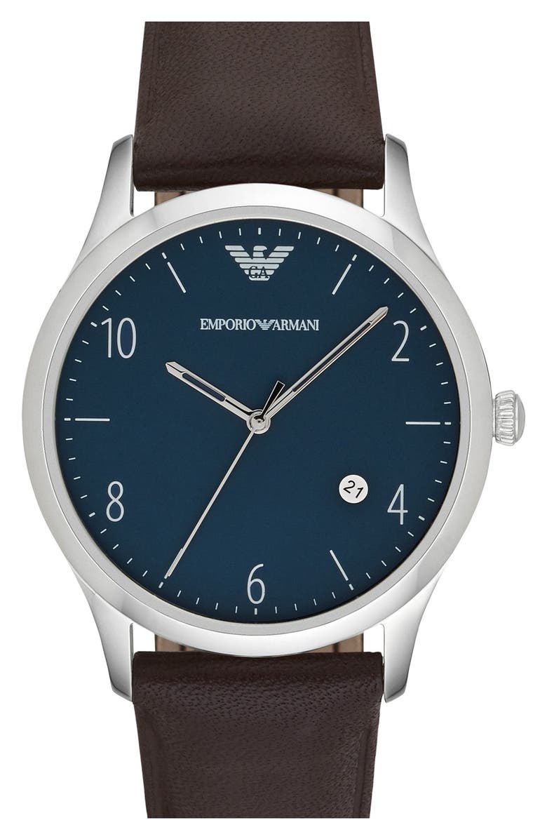 Emporio Armani Leather Strap Watch, 41mm, Main, color, 