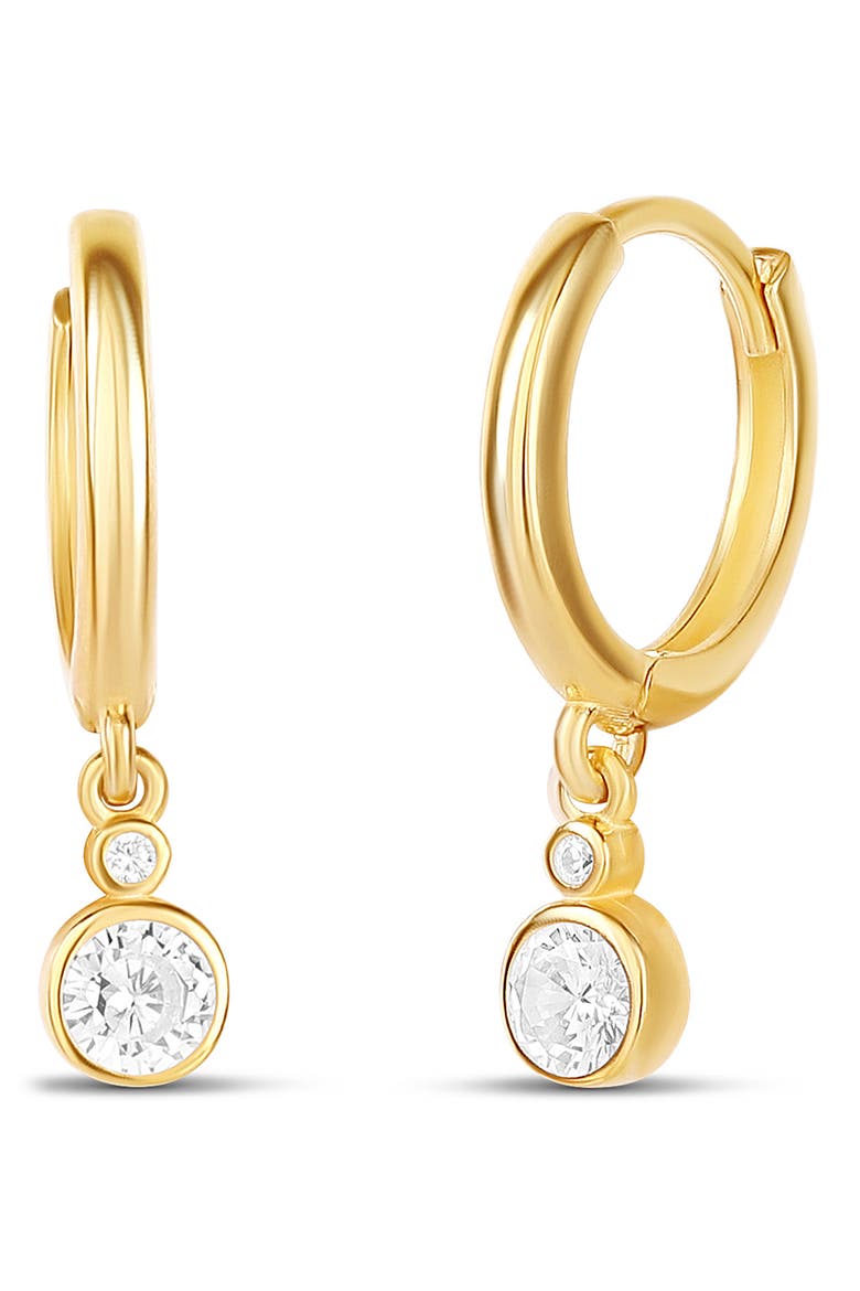 Mini Bezel Drop Huggie Hoop Earrings, Main, color, GOLD