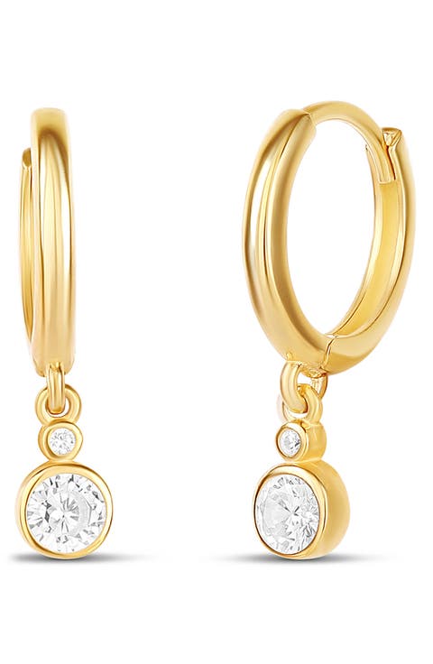 Mini Bezel Drop Huggie Hoop Earrings