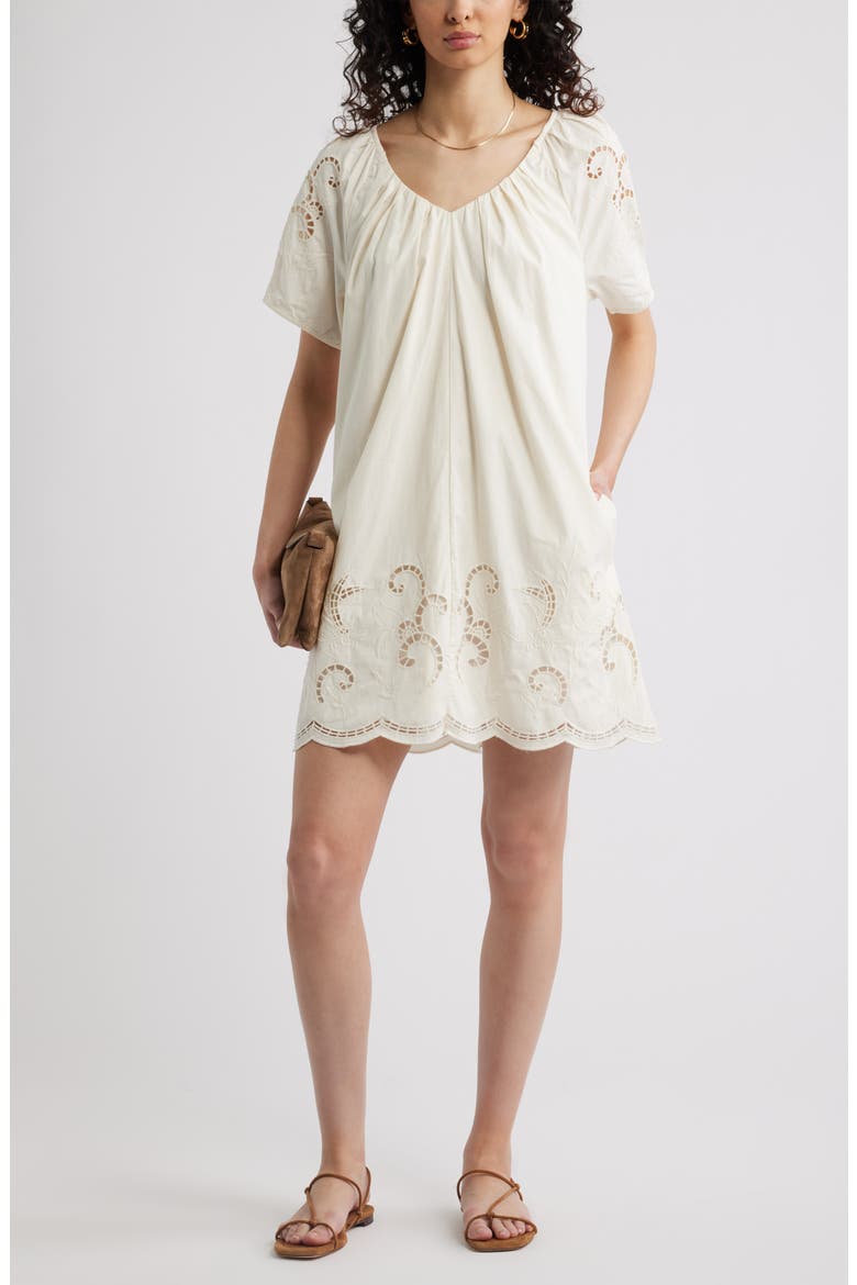 Schiffly Cutwork Embroidery Minidress, Alternate, color, IVORY TOFU