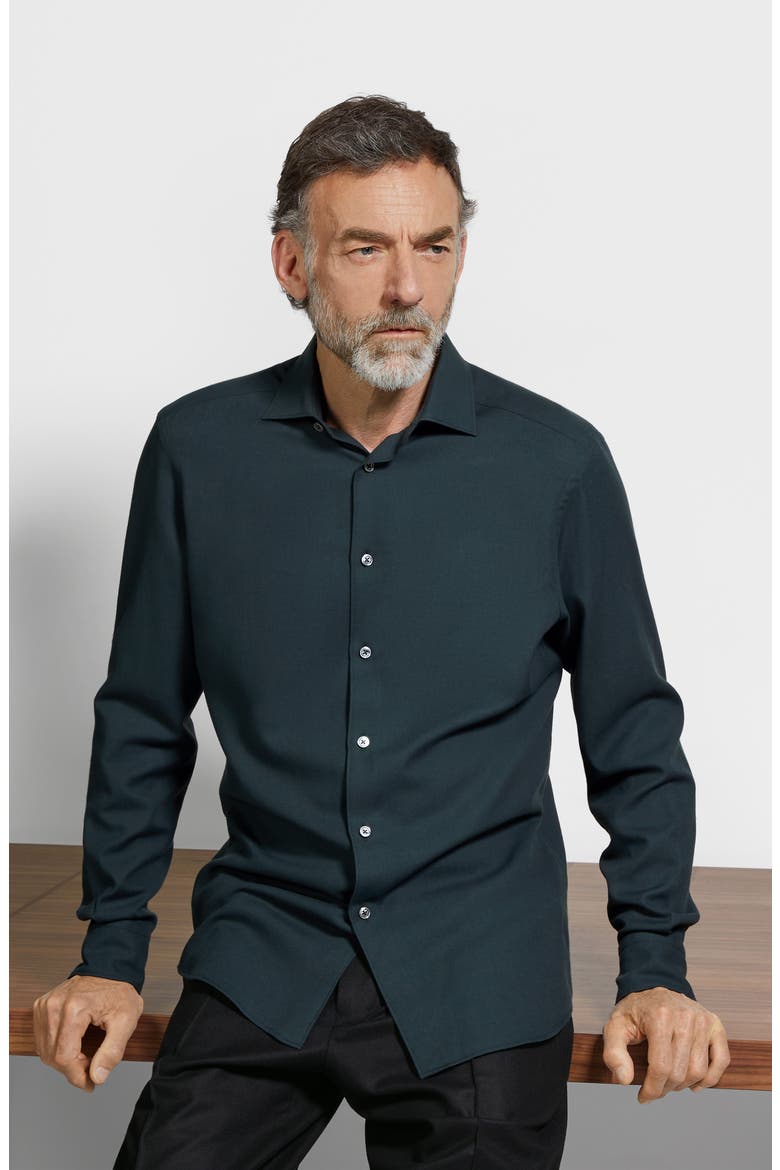 Cashco Cashmere & Cotton Button-Up Shirt, Alternate, color, DARK GREEN