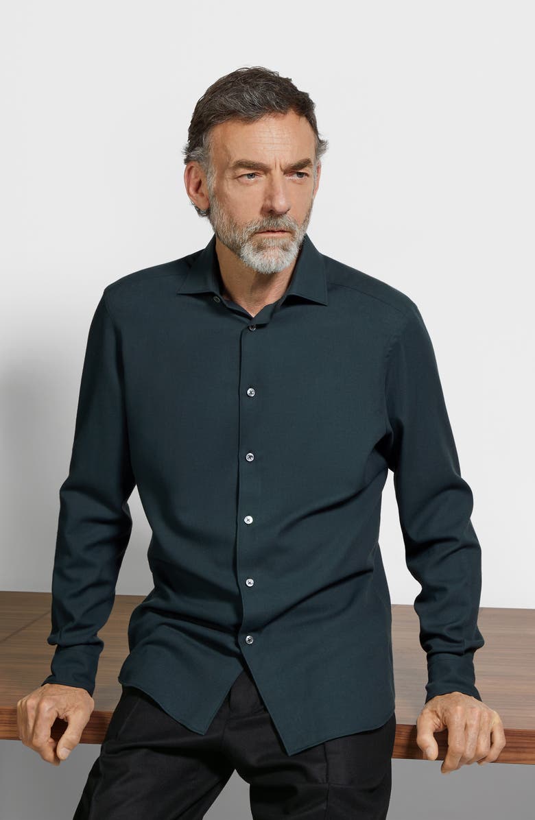 ZEGNA Cashco Cashmere & Cotton Button-Up Shirt, Alternate, color, Dark Green
