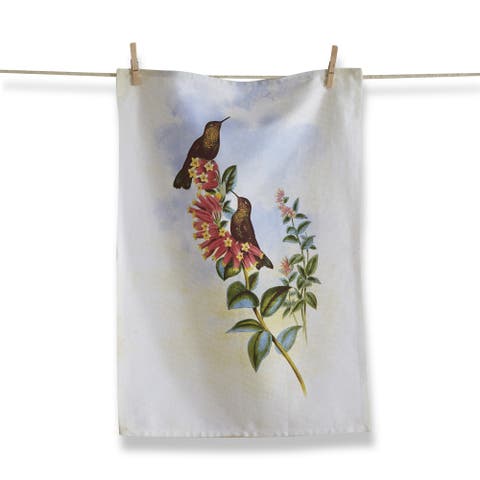 Hummingbird Red Flower Cotton Dishtowel Set for Summer