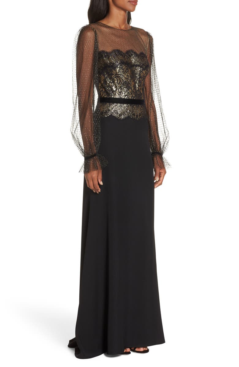 Tadashi Shoji Crepe & Sequin Gown, Alternate, color, 