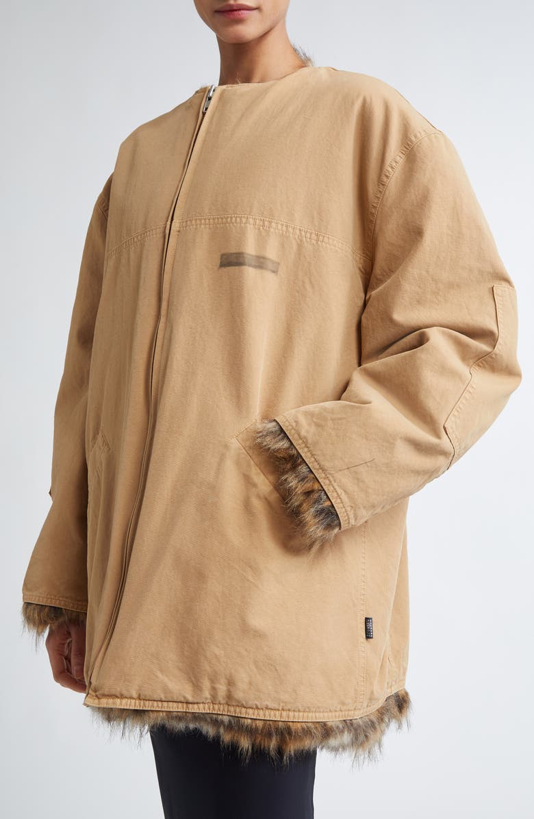 MM6 Maison Margiela Reversible Cotton Gabardine & Faux Fur Jacket, Alternate, color, Ocre