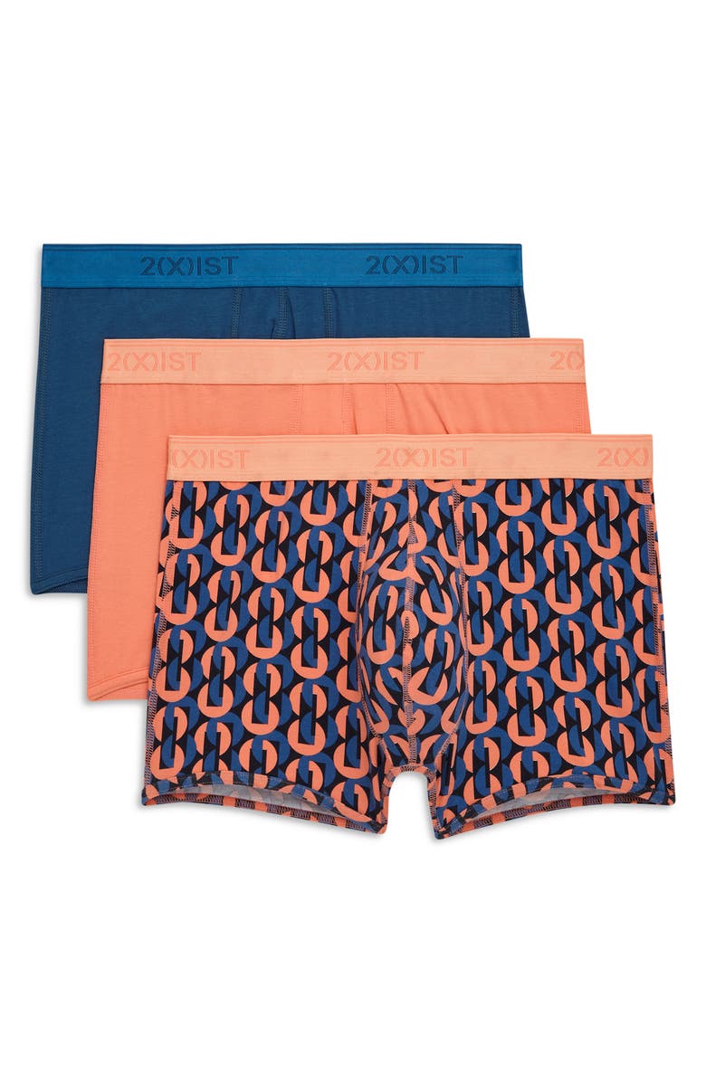2(x)ist Assorted 3-Pack No-Show Trunks, Alternate, color, Dark Blue/ Circle Geo/ Coral