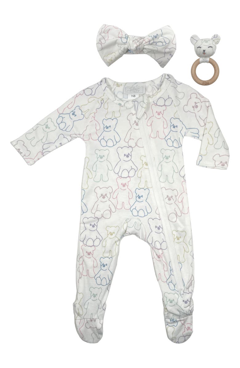 Toby Bear Friends Zip Footie, Headband & Rattle Set, Main, color,